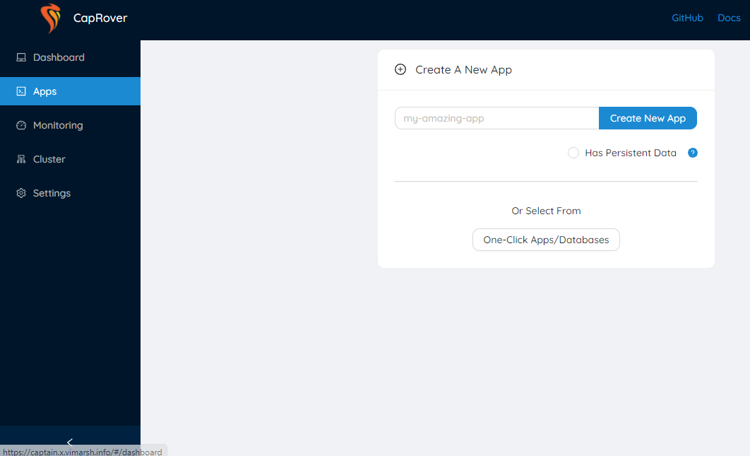 CapRover Dashboard Screenshot