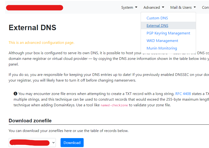 Setup DNS on an external provider