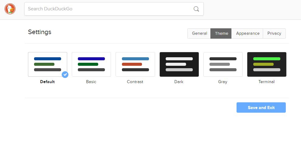 Duck Duck Go themes page